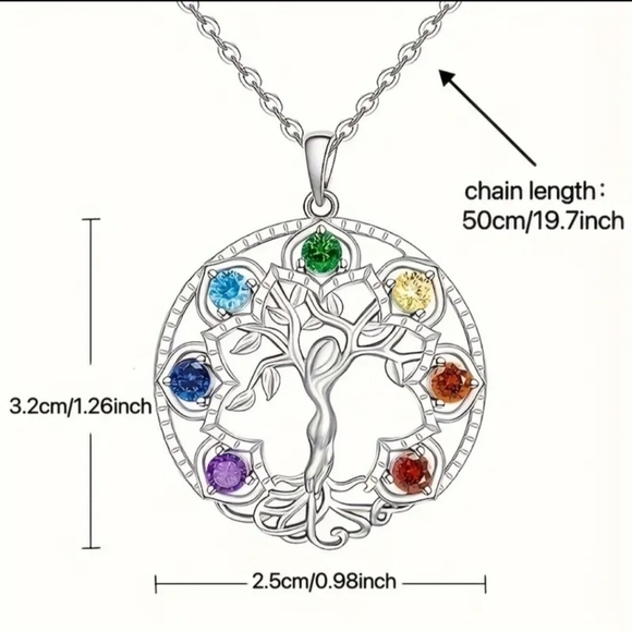 Silver Tree of Life 7 Chakra Rainbow Pendant Necklace, New In Packaging - Picture 3 of 5